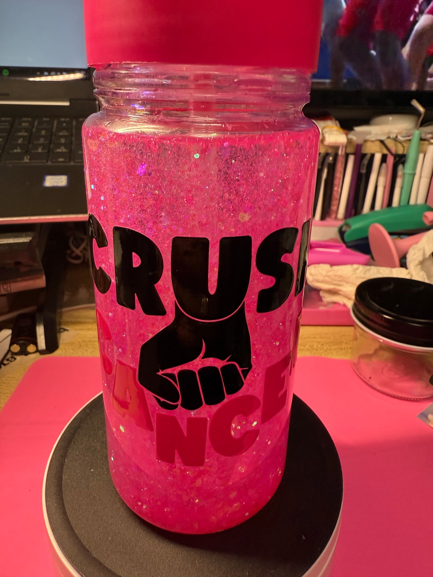 CRUSH CANCER 10 oz acrylic hydro sport snow globe