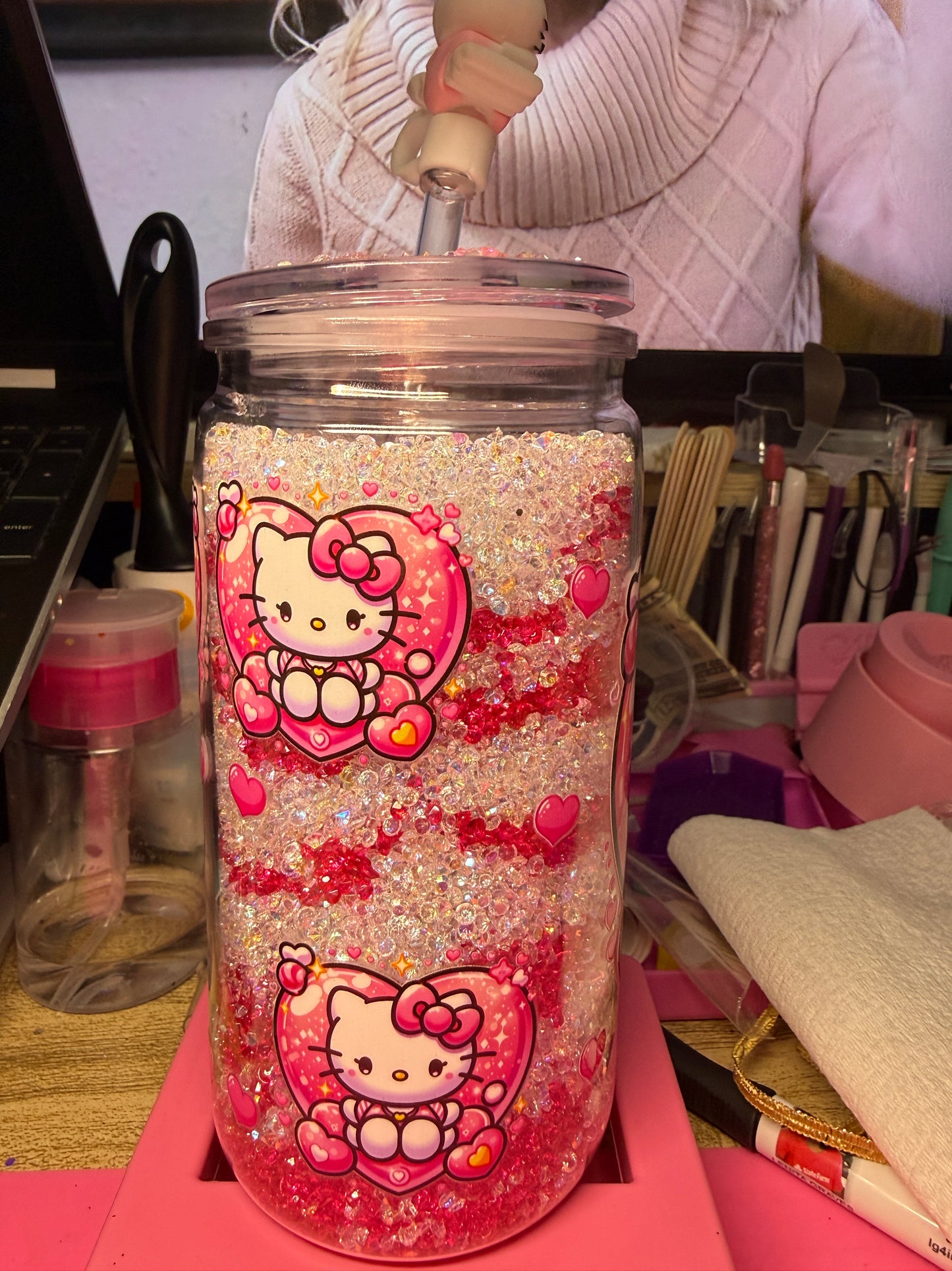Hey Kitty Valentine 16 oz Acrylic Snow Globe tumbler