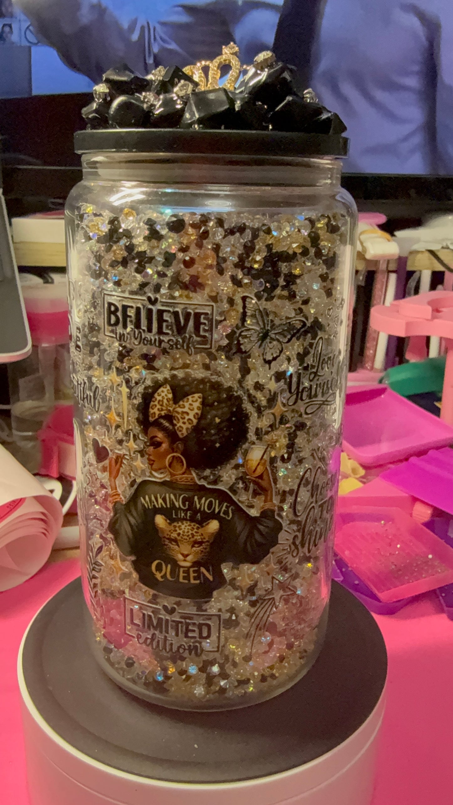 Making Moves like a Queen 16 oz glass can with handle