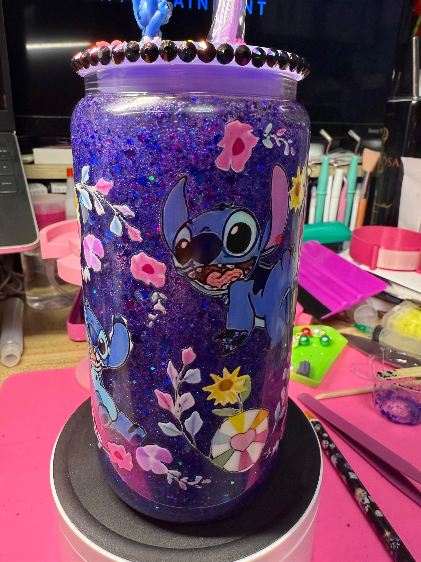 Stitch 16 oz glass can with handle