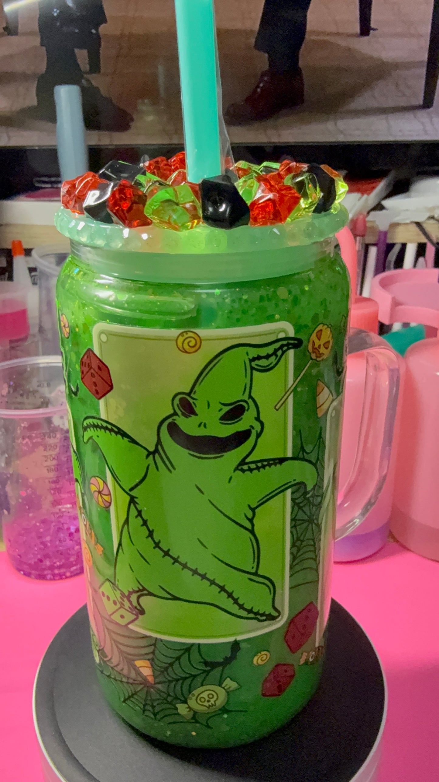 Oogie Boogie 16 oz glass can snow globe with handle