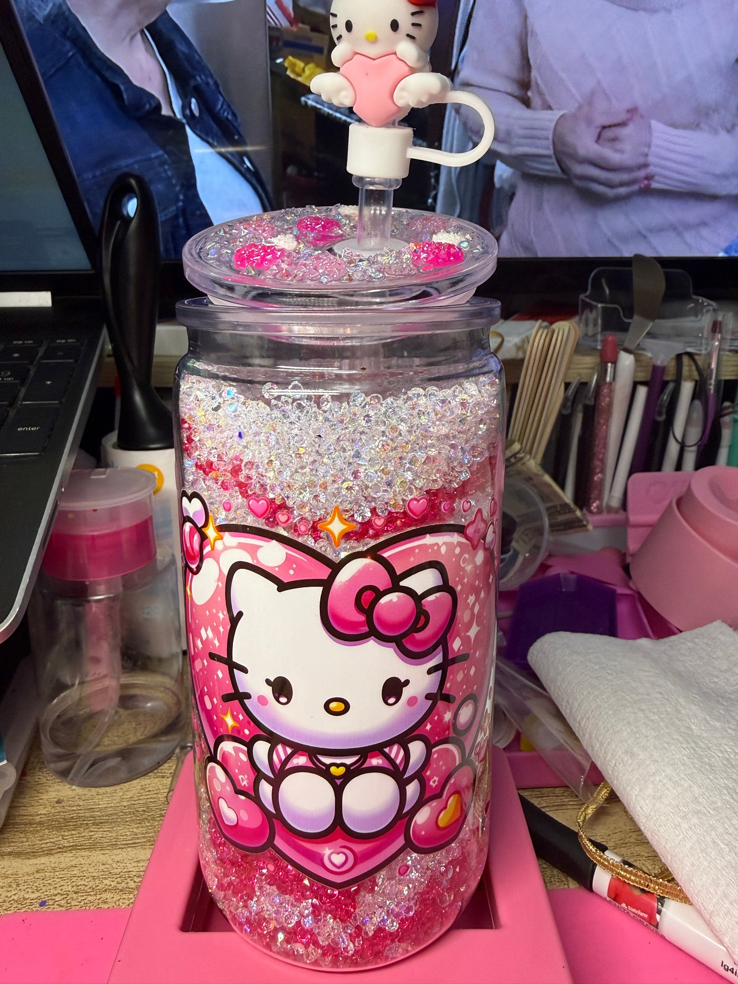 Hey Kitty Valentine 16 oz Acrylic Snow Globe tumbler