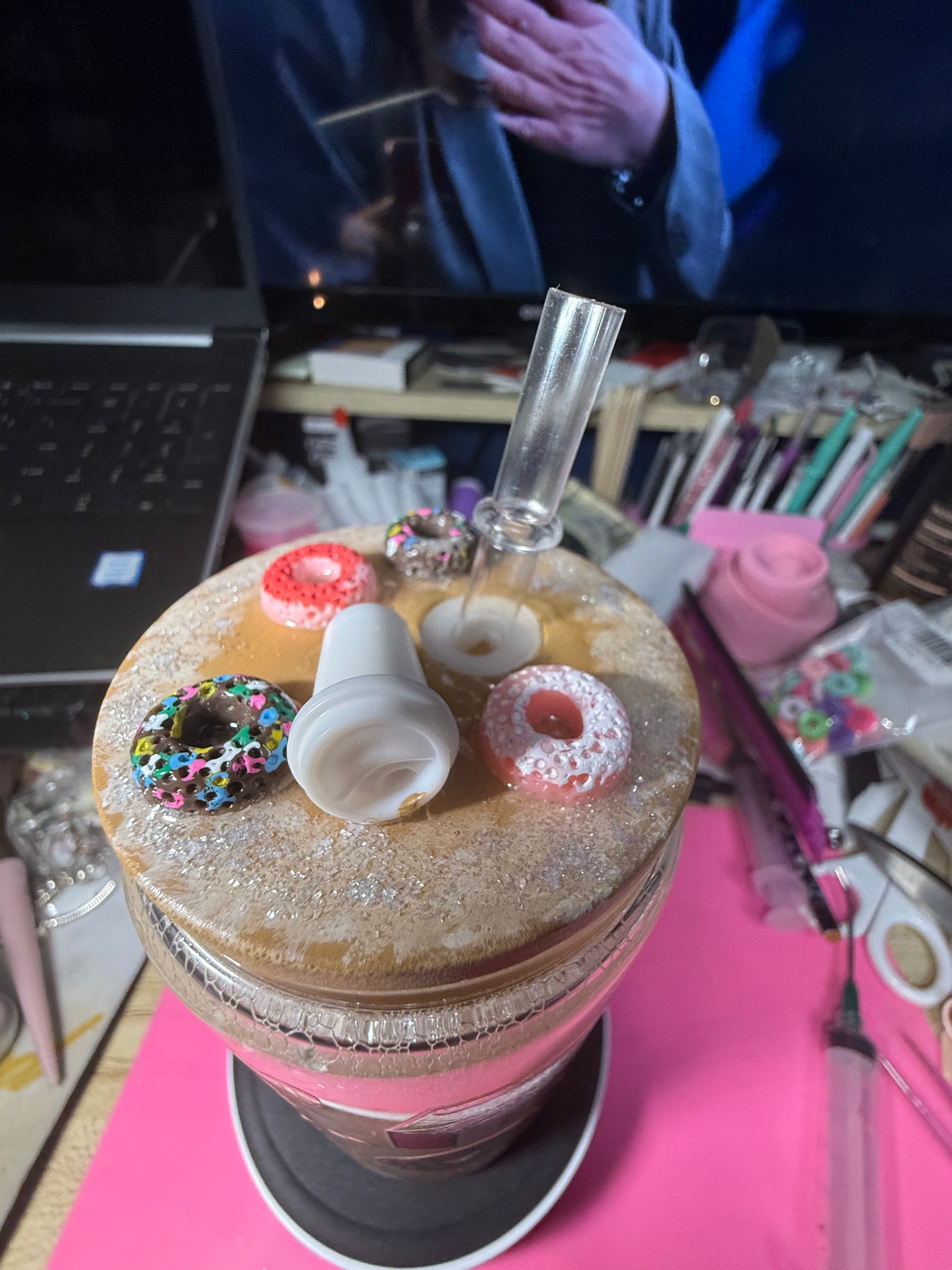 Donuts 16 oz glass snow globe tumbler