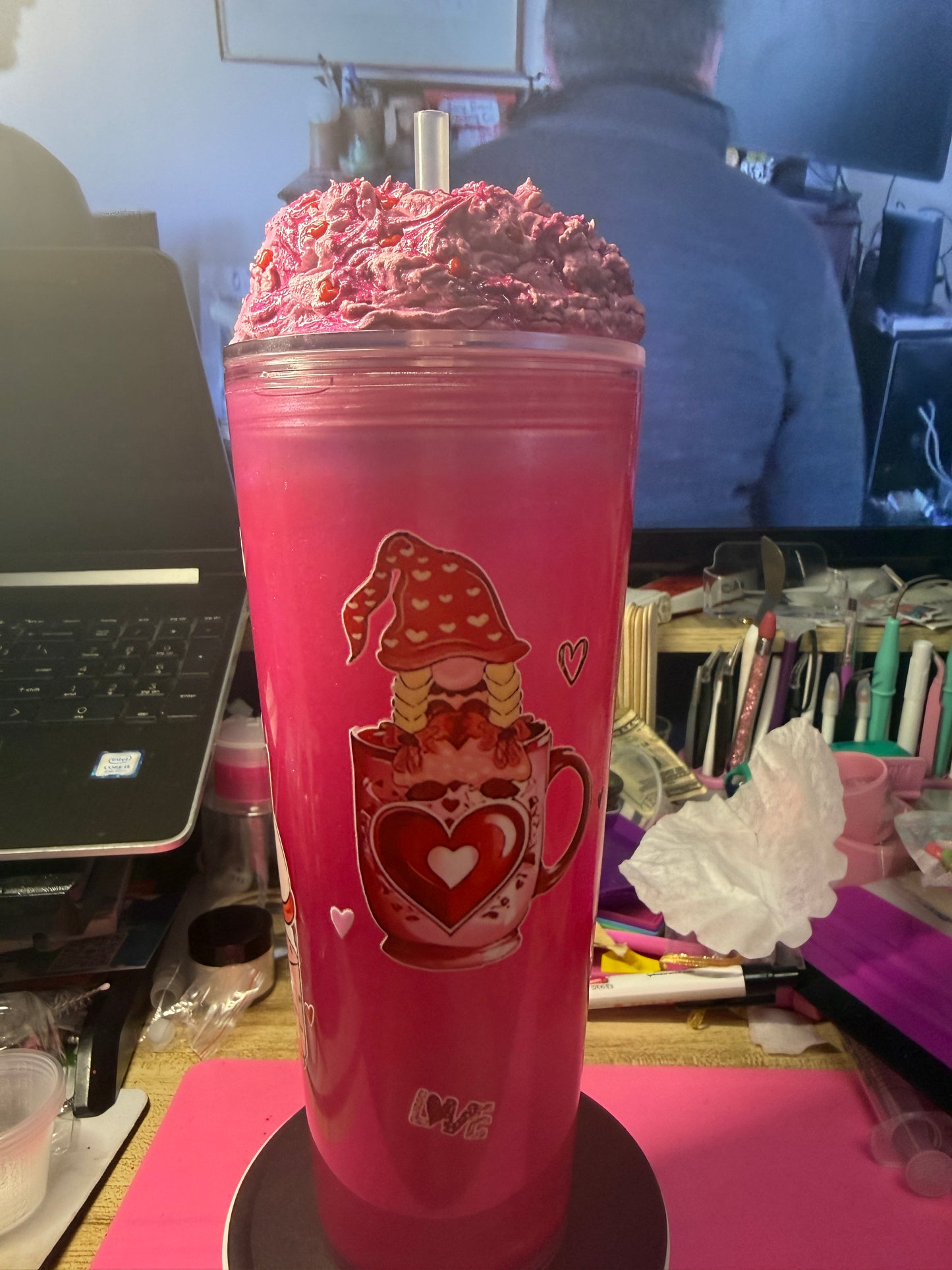 Valentine Gnome 24 oz acrylic snow globe tumbler