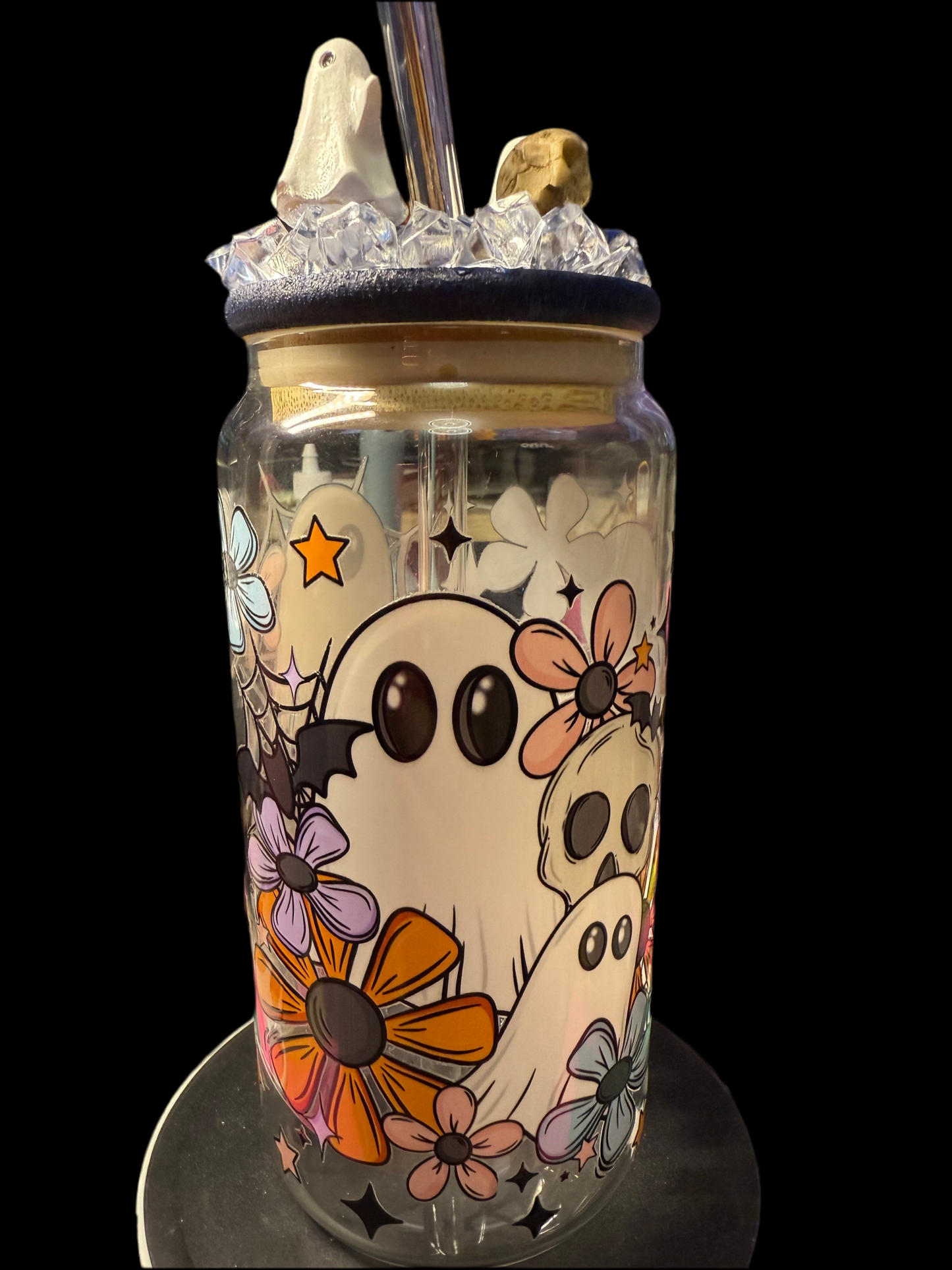 Ghosts and Skulls 16 oz glass can