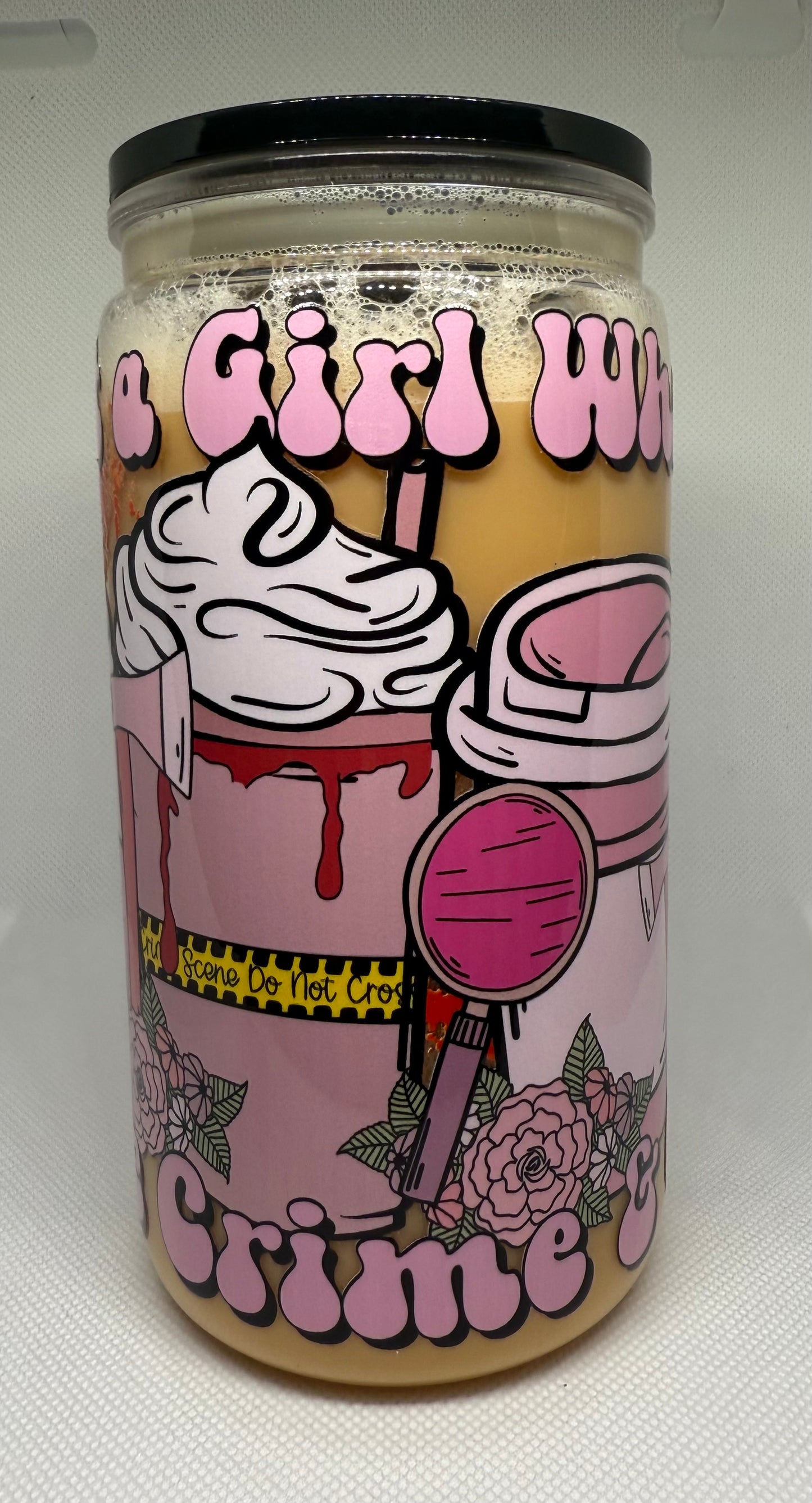 Just a Girl Who Loves True Crime & Coffee 16 oz acrylic snow globe glass can