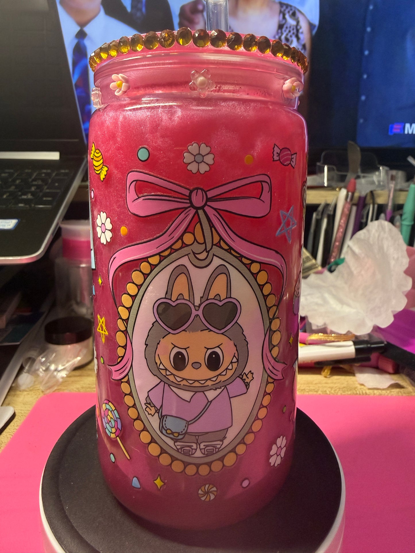Portrait of Lil Bubu 16 oz acrylic snow globe tumbler