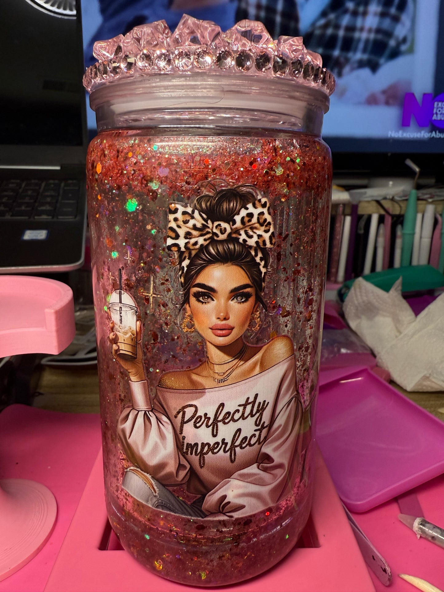 Perfectly Imperfect II 16 oz acrylic glass can snow globe