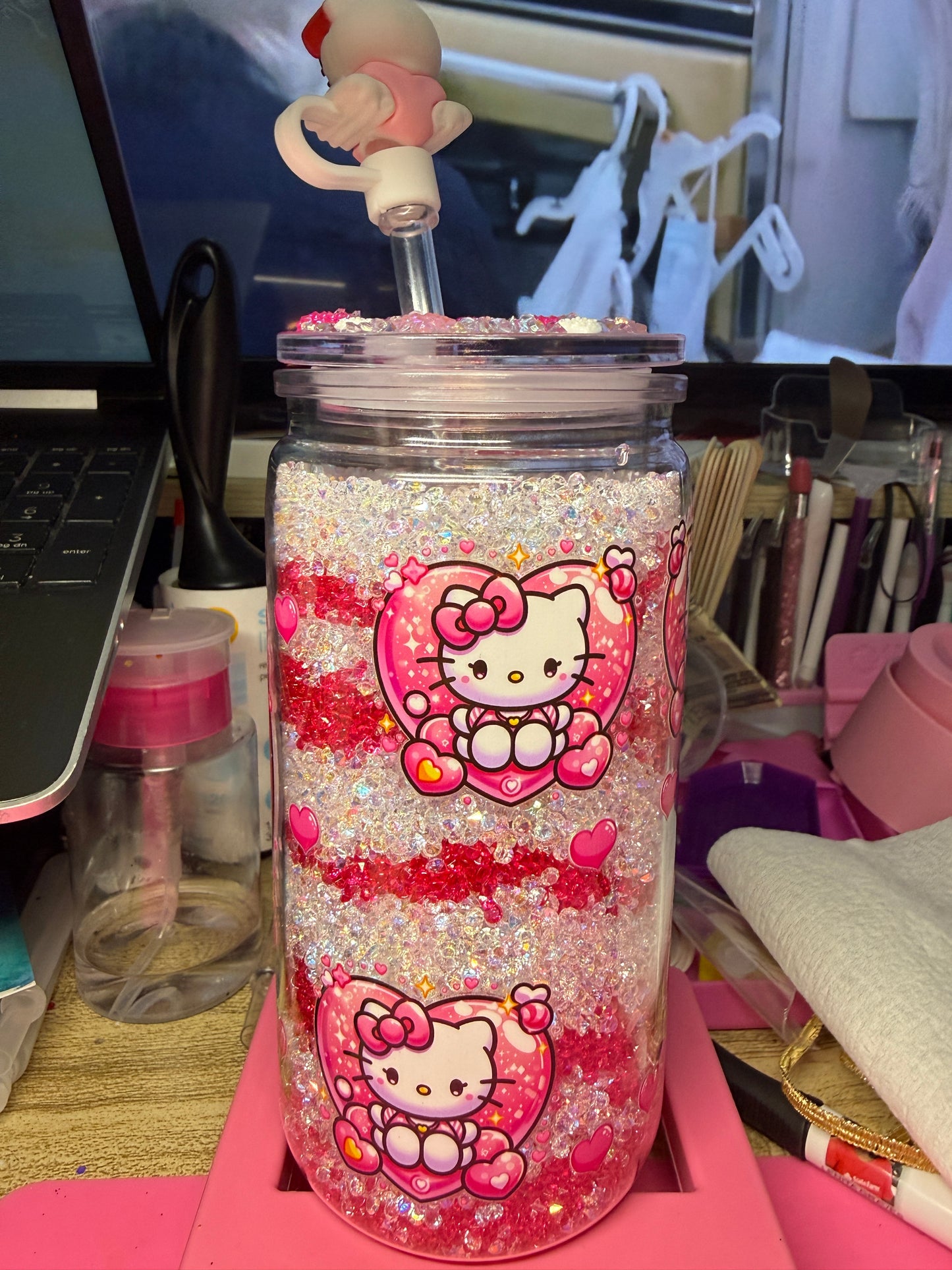 Hey Kitty Valentine 16 oz Acrylic Snow Globe tumbler