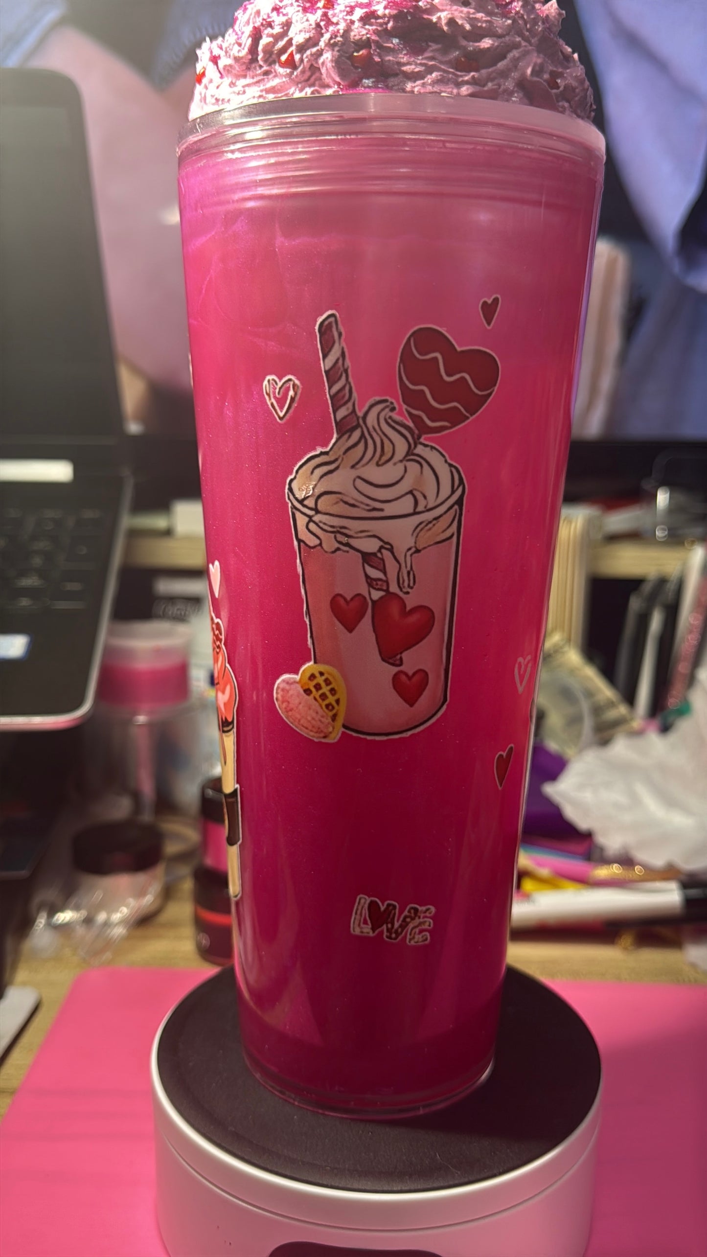 Valentine Gnome 24 oz acrylic snow globe tumbler