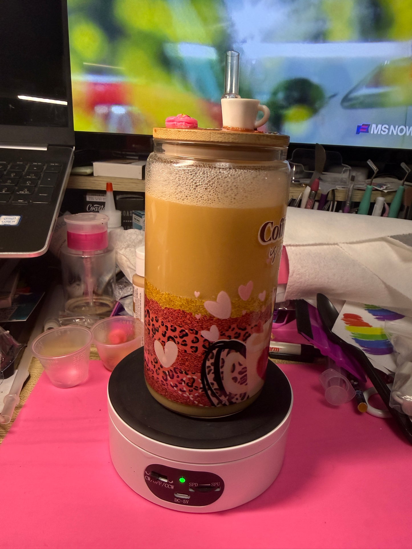 Coffee is my Valentine 16 oz glass snow globe tumbler