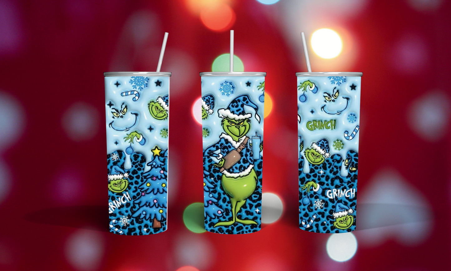 20 oz Grinch Blue Leopard Stainless Steel Tumbler