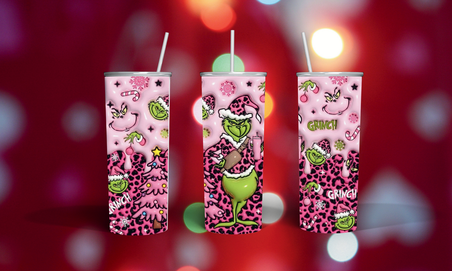 20 oz Grinch Pink Leopard Stainless Steel Tumbler