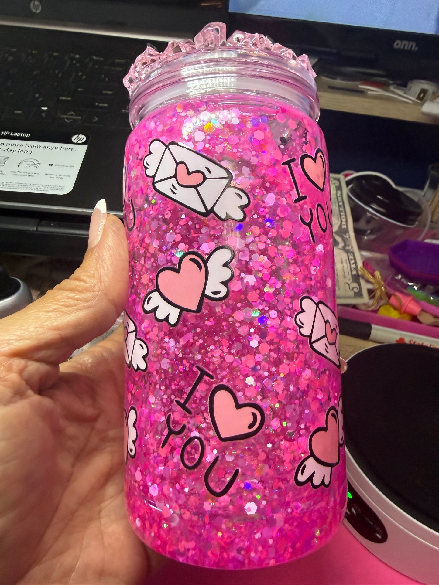 Sweetheart Love Letters 16 oz acrylic snow globe tumbler