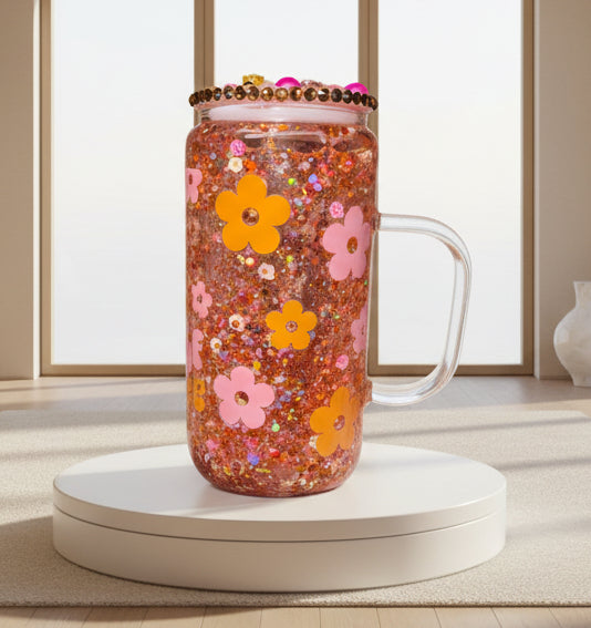 Half Mom Half Coffee 16 oz Glass Snow globe Tumbler