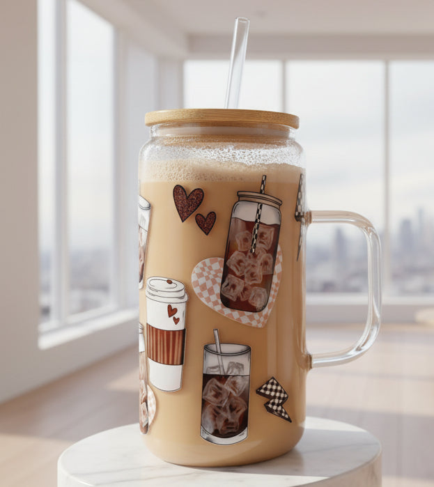 Tired Moms Coffee Co 16 oz Glass Snowglobe Tumbler