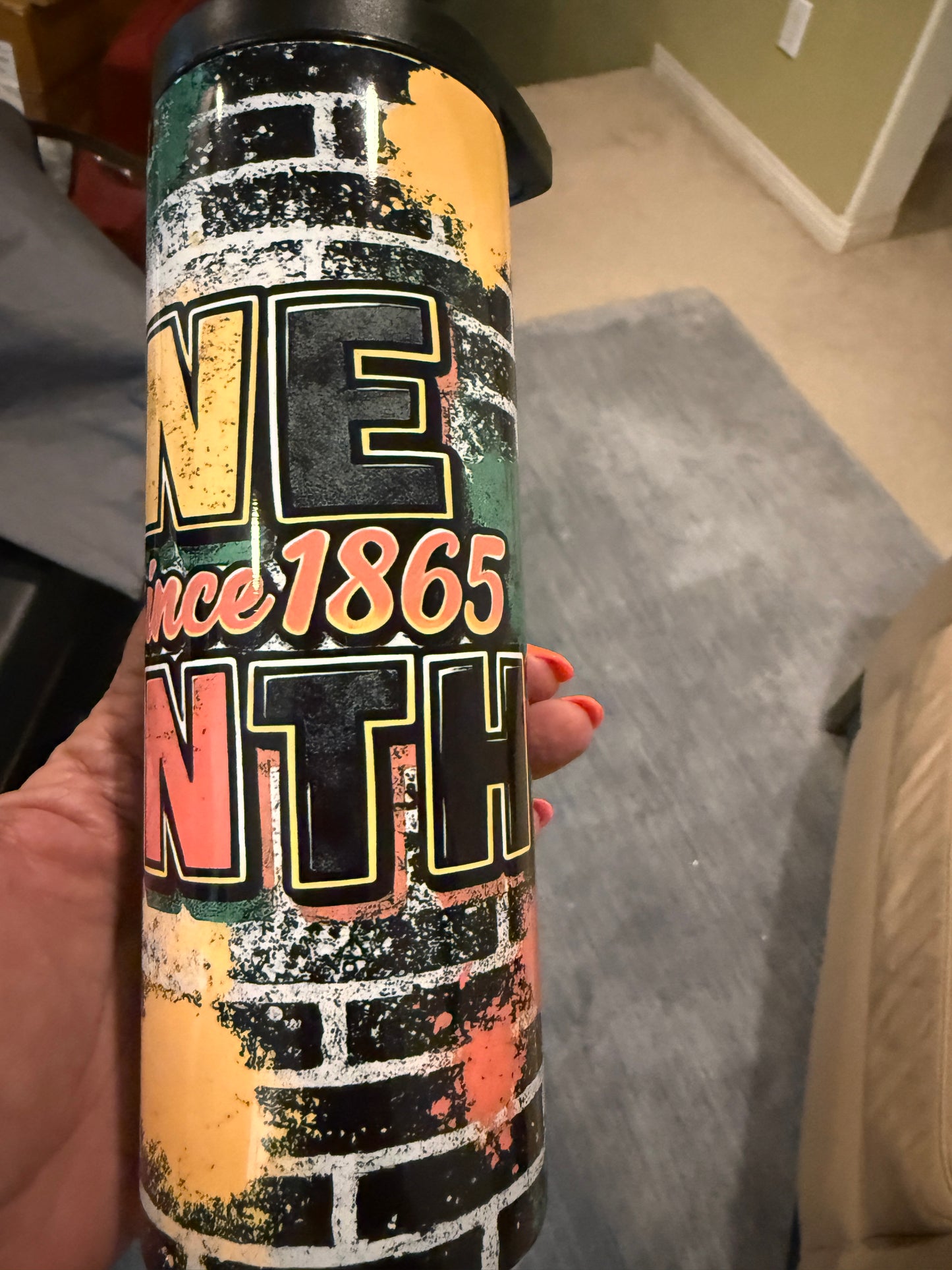 JUNETEENTH on Brick wall 20 oz Stainless Steel tumbler