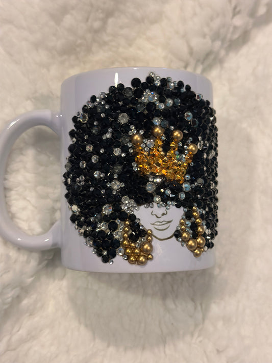 Rhinestone Black Afro with Crown