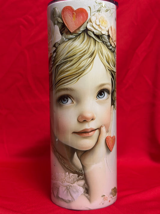 Girl with Blonde Hair and Hearts