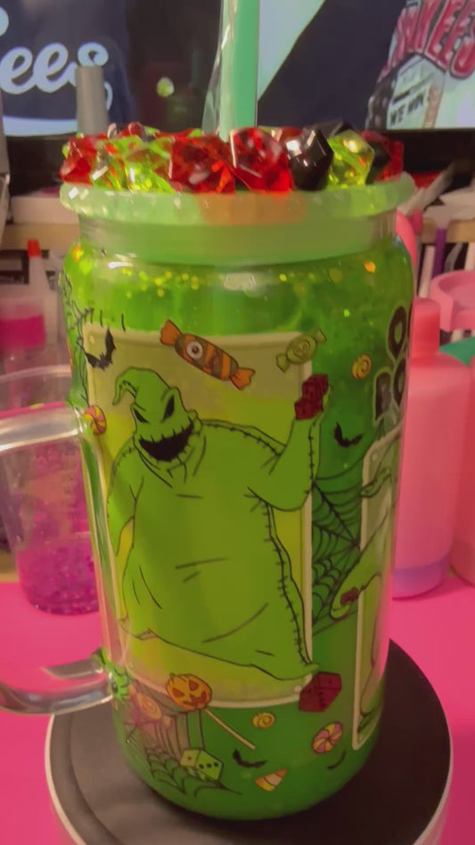 Oogie Boogie 16 oz glass can snow globe with handle