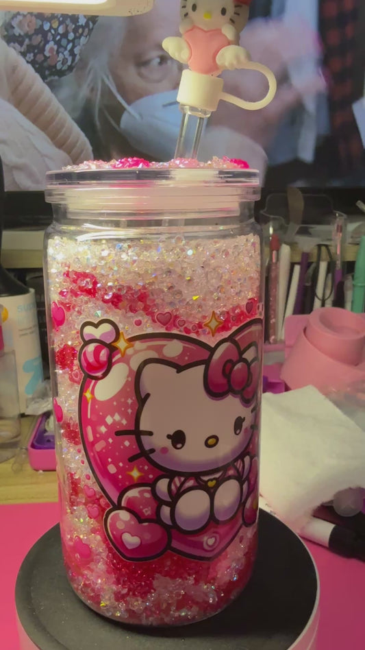 Hey Kitty Valentine 16 oz Acrylic Snow Globe tumbler
