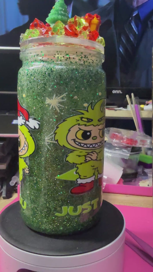 Grinchy Bubu 16 oz acrylic snow globe tumbler