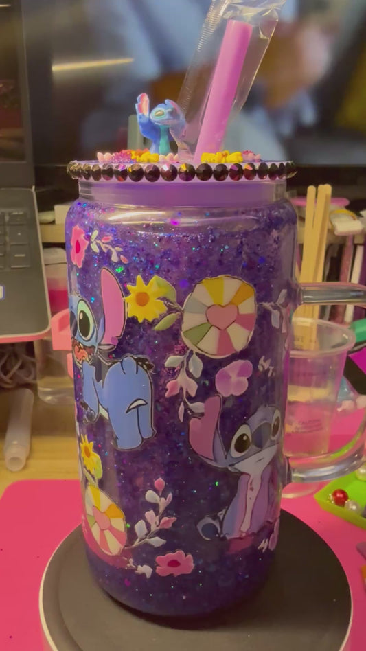 Stitch 16 oz glass can with handle